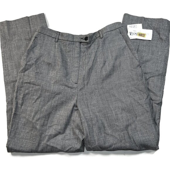 Pendleton Herringbone Womens 12 Herringbone Pants Gray Wool Silk USA Made Dress - Picture 2 of 12